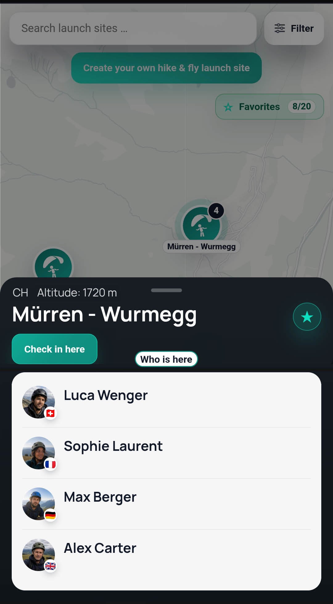 Check-in screen of the app