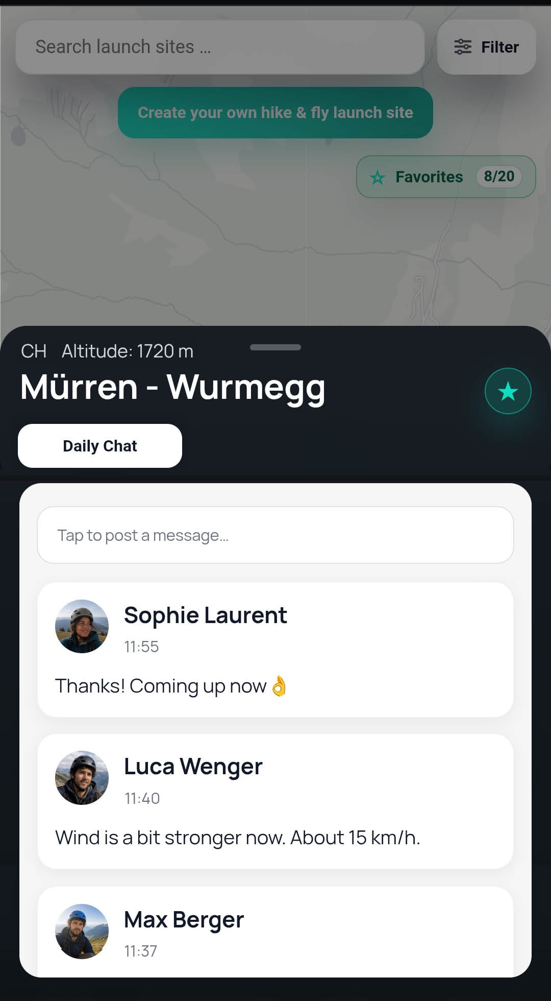 Live chat screen of the app